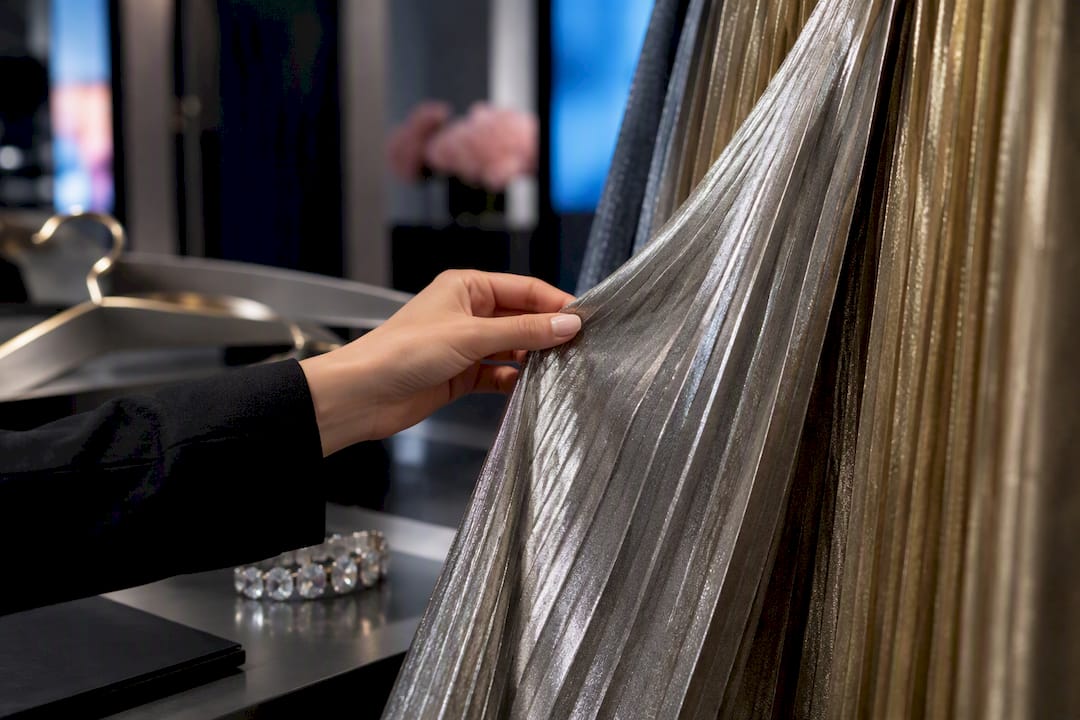 Pleated metallic gold and silver fabric