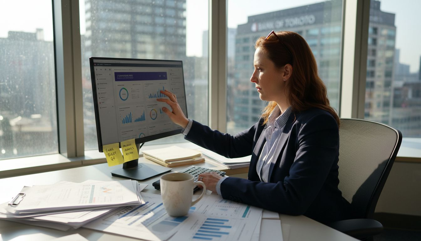 Manager checking social media campaign dashboard