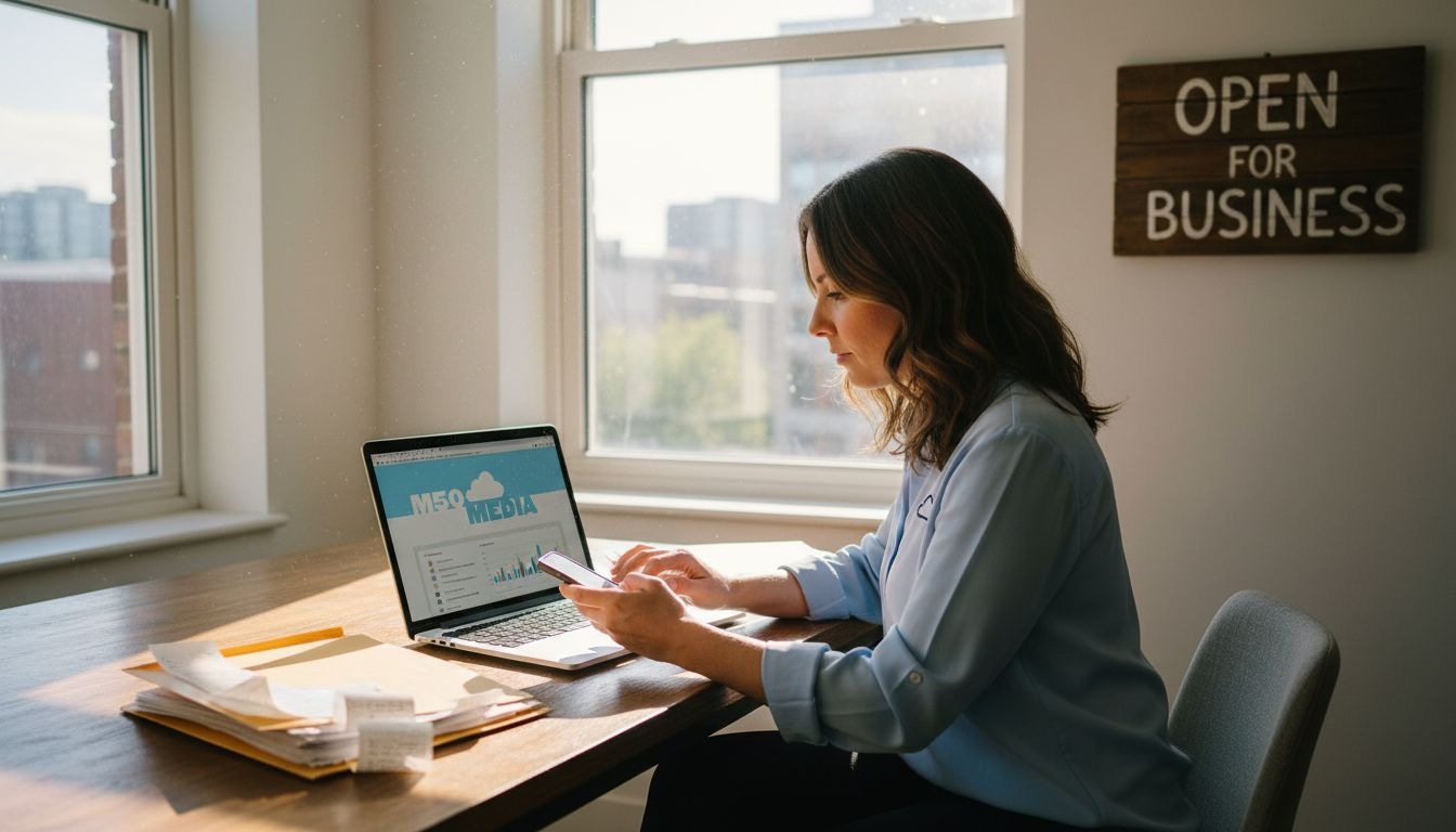 Small business owner managing social media