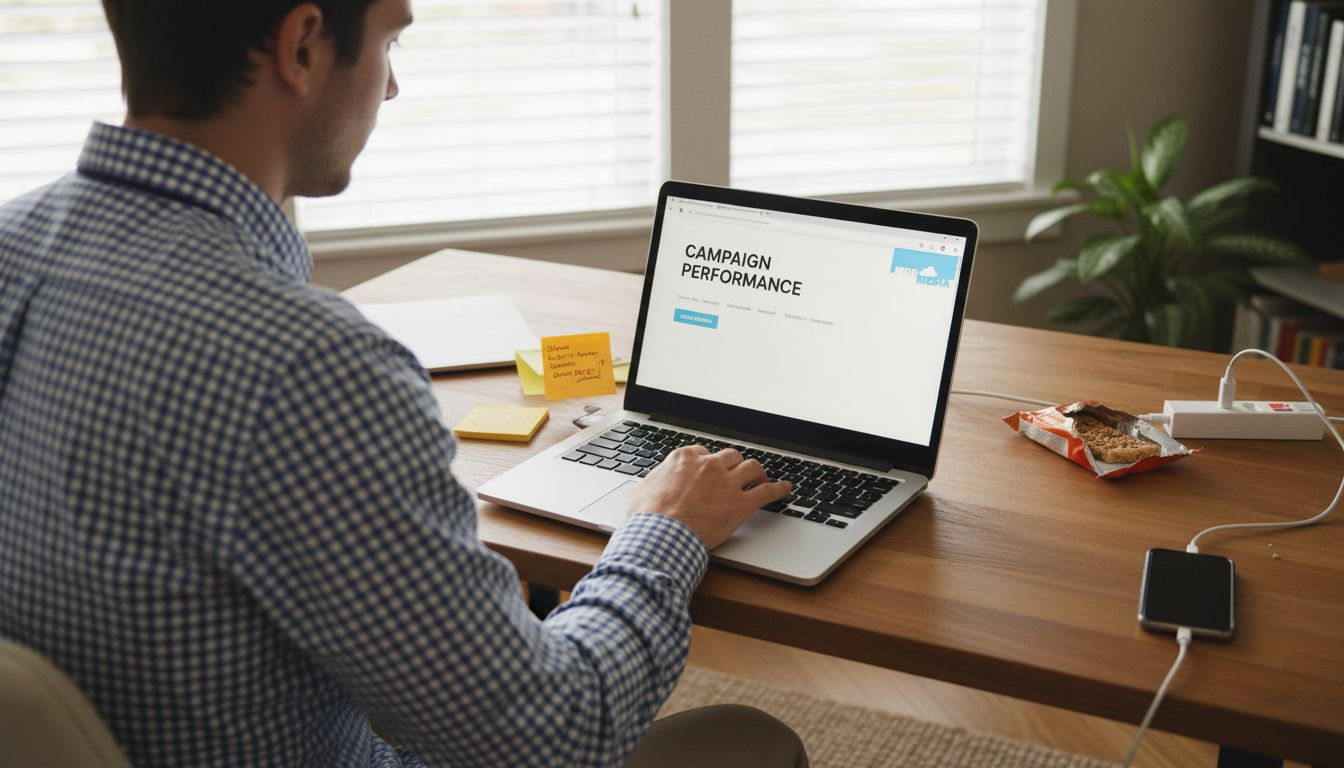 Person starting campaign at cluttered desk