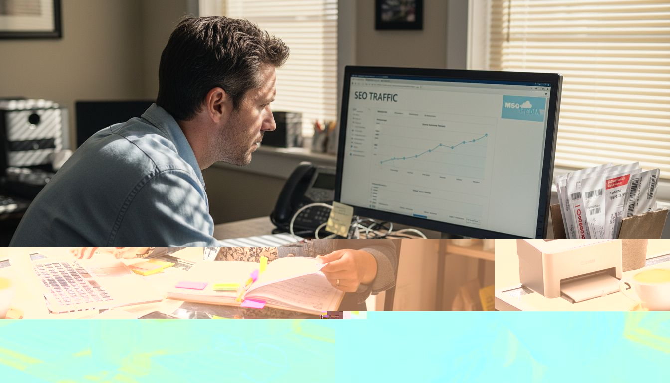 Small business owner reviewing SEO website stats