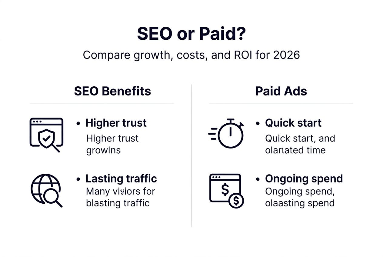 Infographic comparing SEO and paid ads benefits