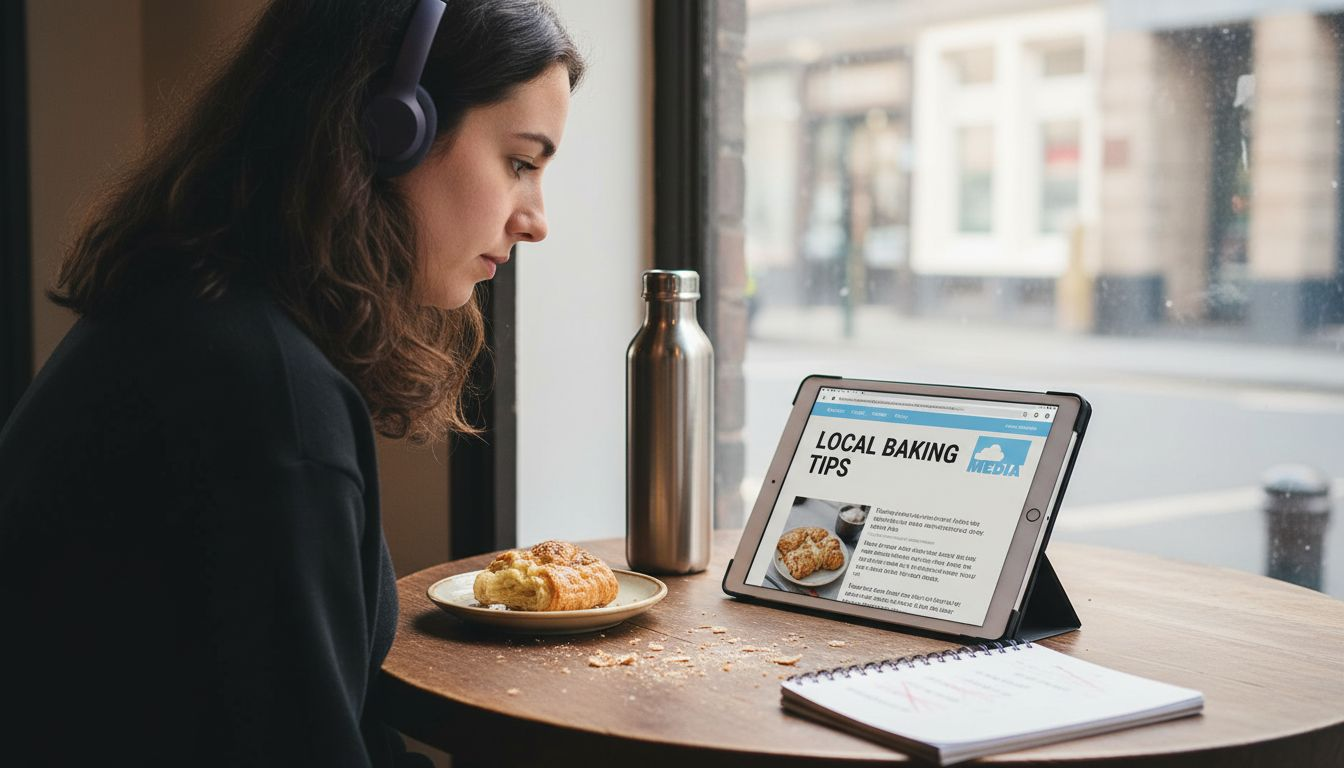 Customer reading business blog on tablet