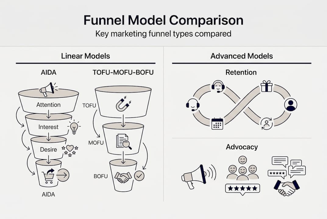 Infographic comparing marketing funnel models