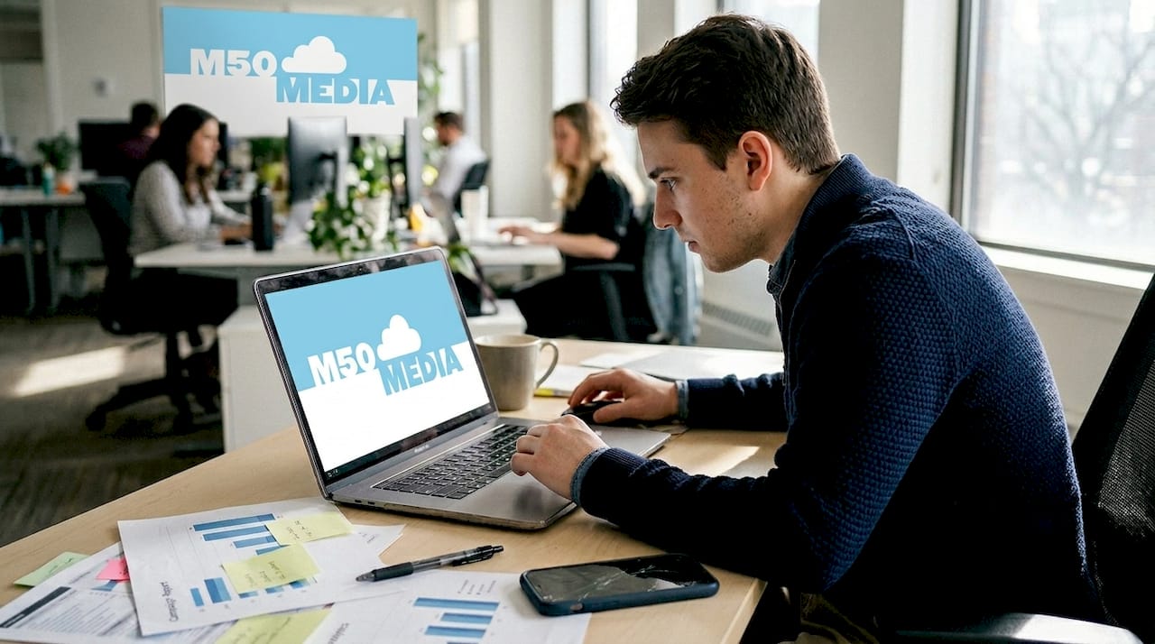 Man updating marketing metrics spreadsheet
