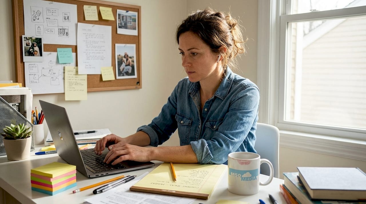 Woman brainstorming content creation ideas