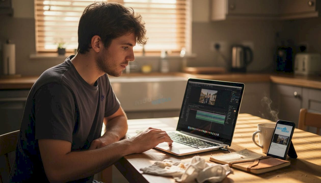 Man editing short-form video content