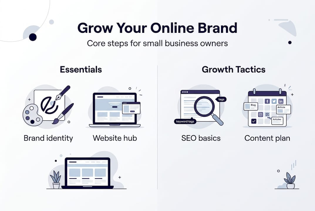 Infographic summarizing online brand growth steps