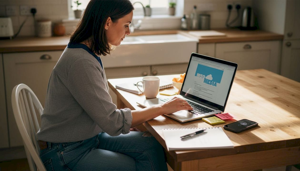 Small business owner building brand at kitchen table