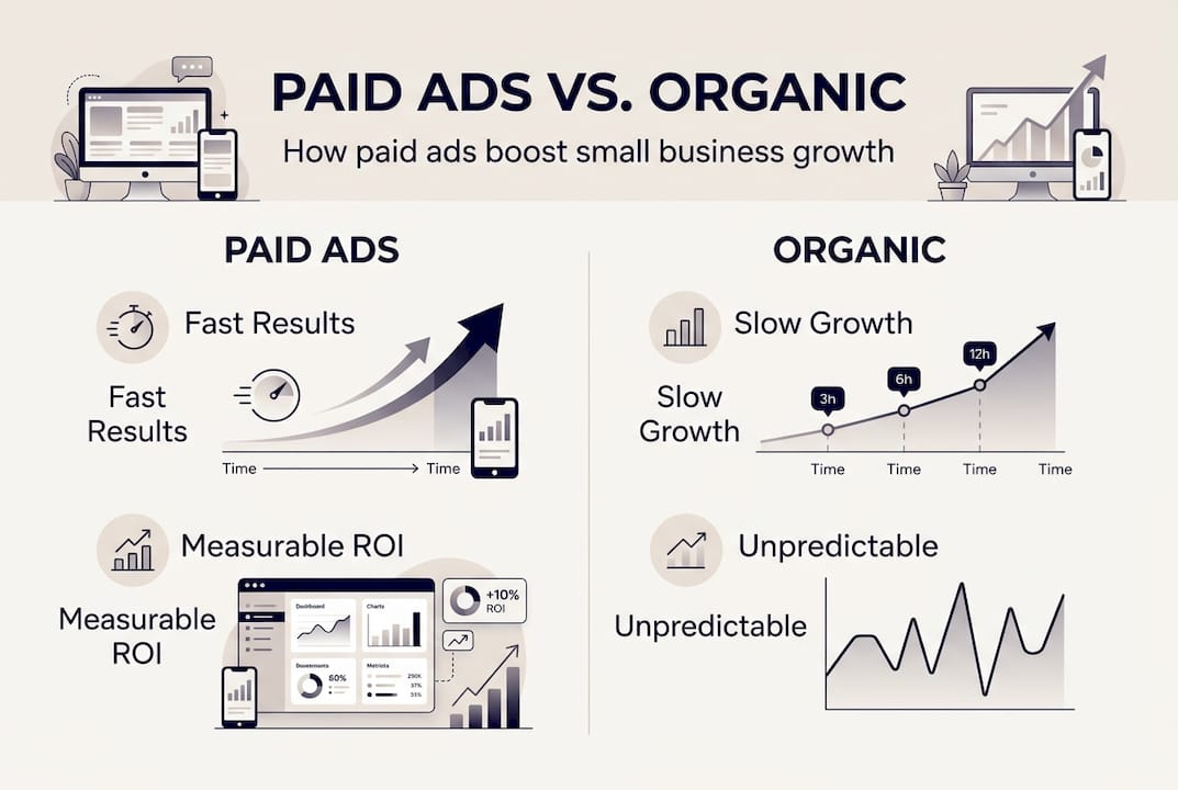 Infographic comparing paid ads and organic marketing