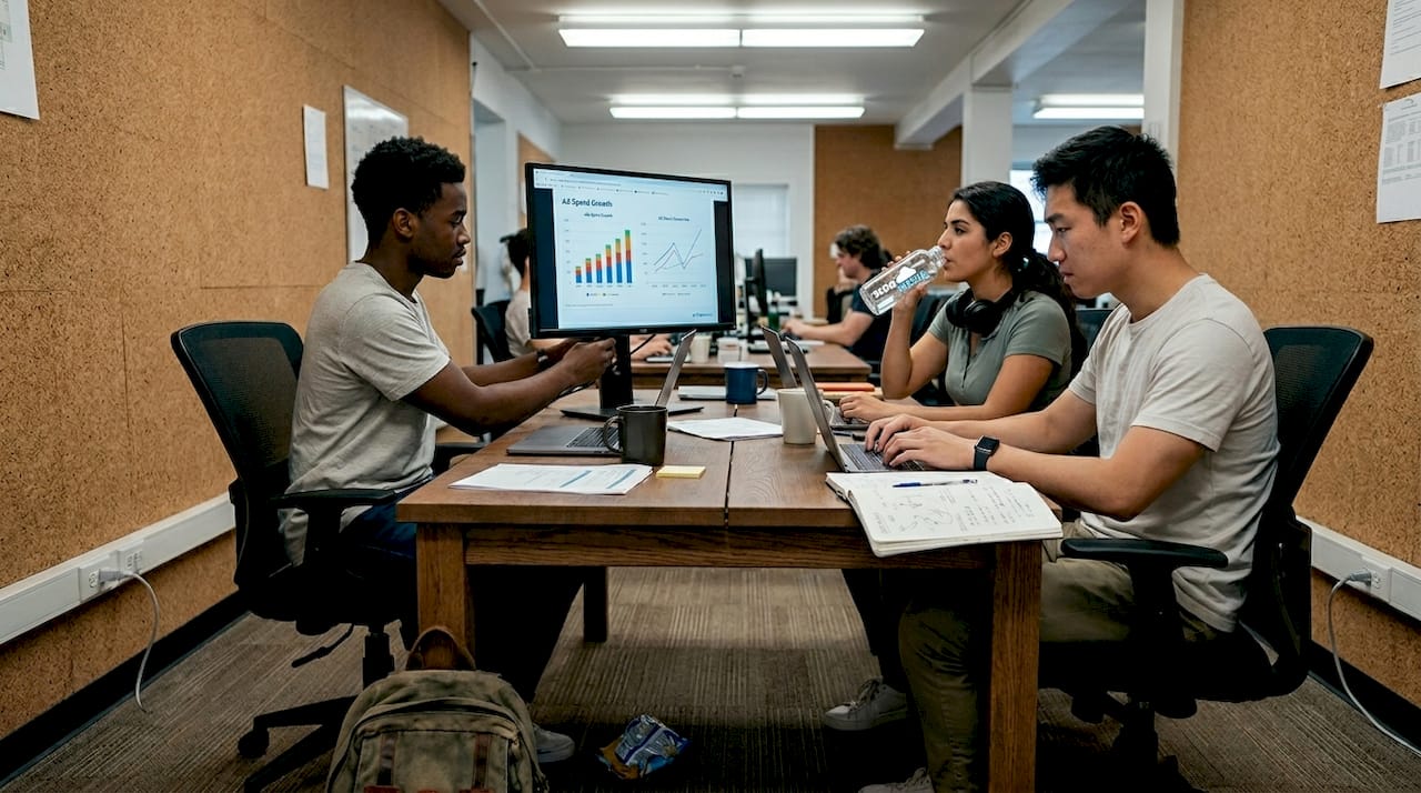 Team collaborating on digital ad campaign project