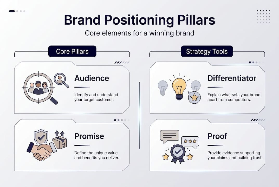 Infographic showing brand positioning core elements