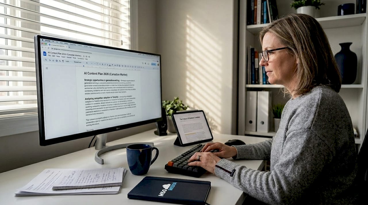 Content manager drafts AI-driven marketing copy