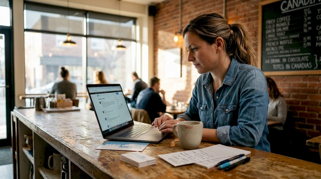 Business owner reading online customer reviews