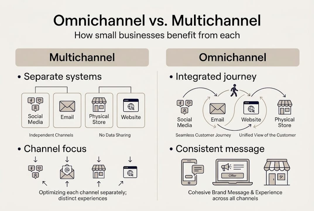 Infographic comparing multichannel and omnichannel marketing