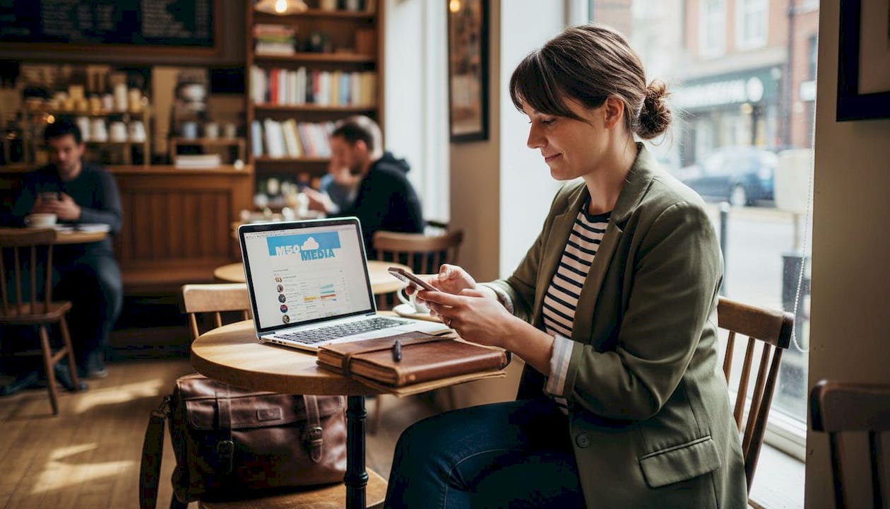 Small business owner posting on social media