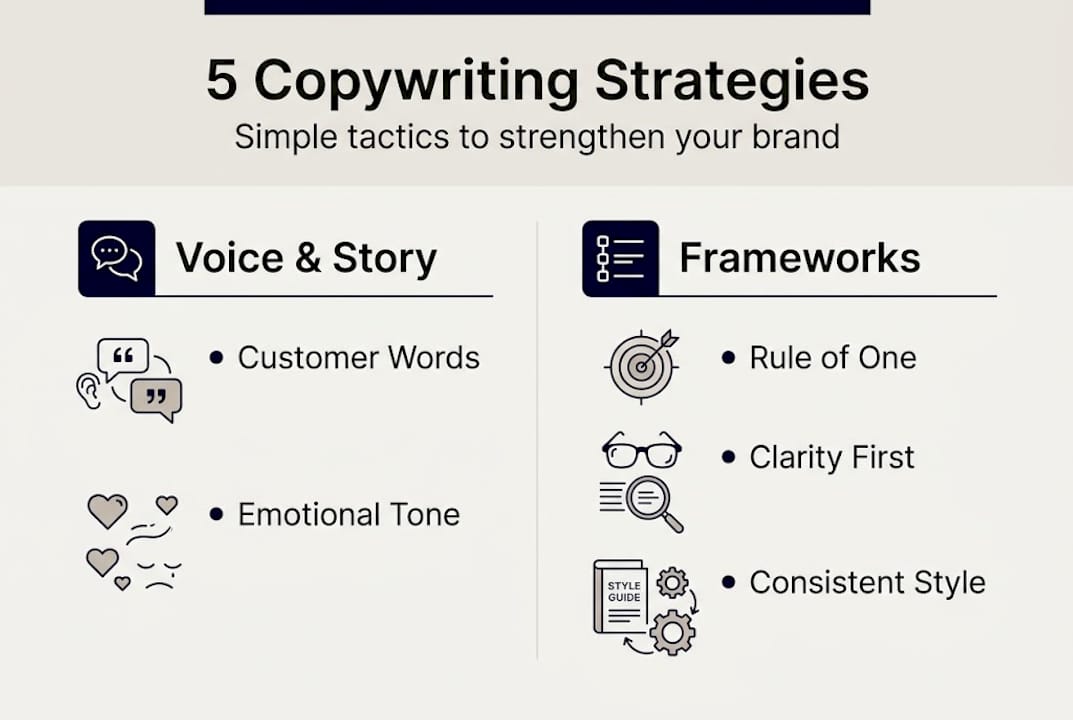 Infographic of five brand copywriting strategies