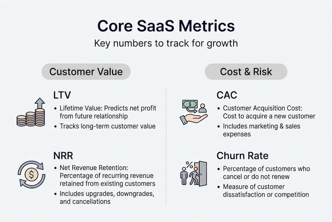 Infographic of core SaaS metrics overview