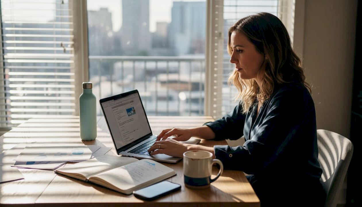 Entrepreneur creating marketing plan at kitchen table