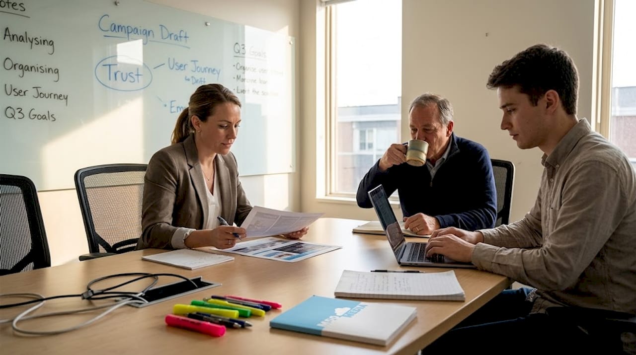 Team reviews ethical marketing campaign concepts