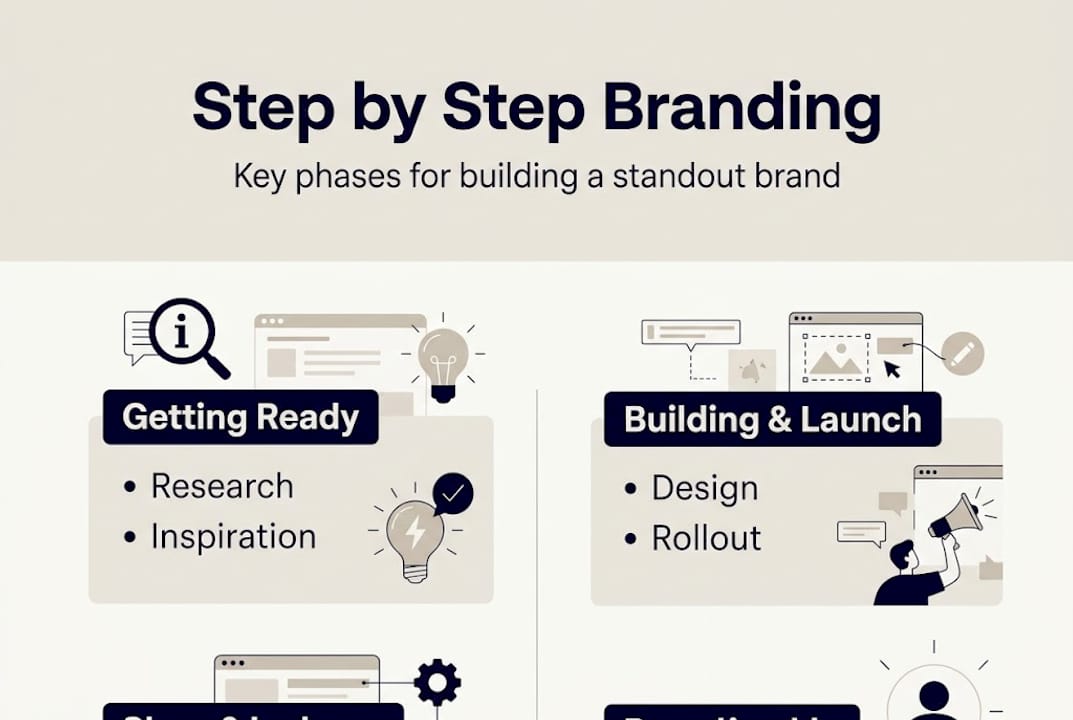 Infographic with branding steps and key phases