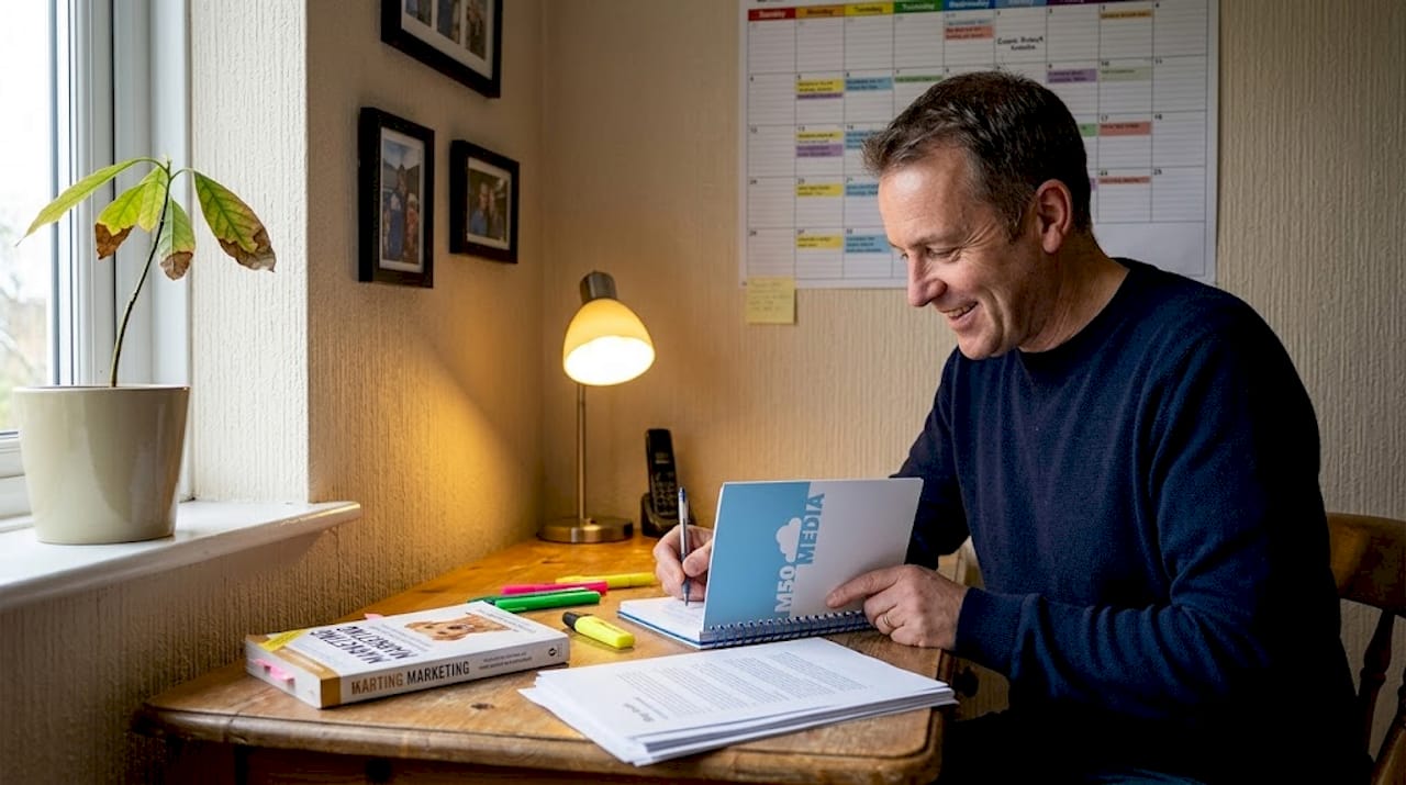 Man planning blog strategy in home office