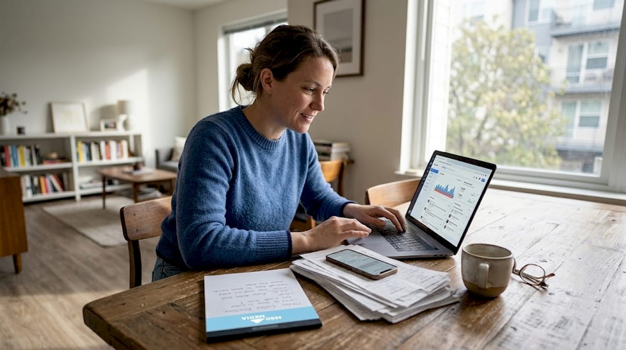 Ecommerce owner multitasking with social media tools