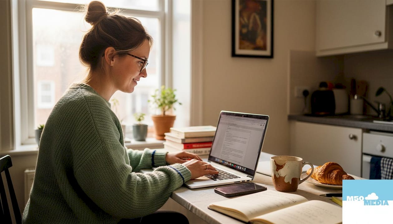 Small business owner working on email campaign