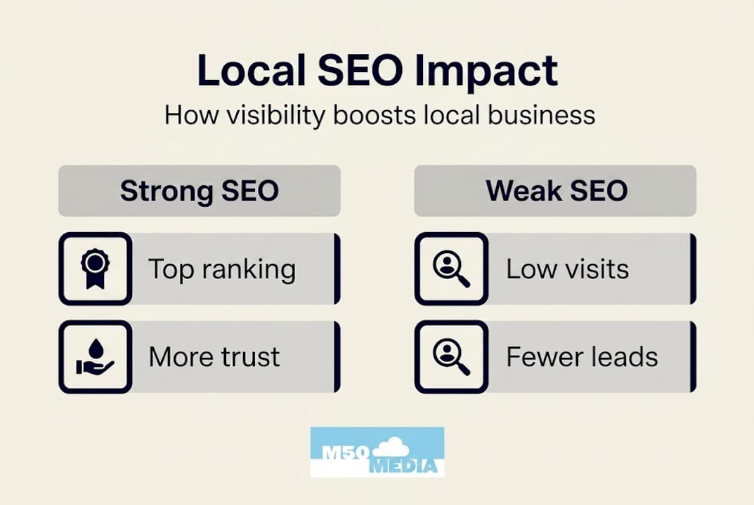 Infographic comparing strong and weak local SEO
