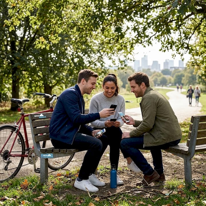 Group sharing social content outdoors
