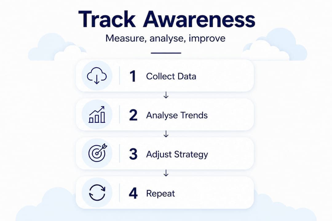 Brand awareness measurement process steps infographic