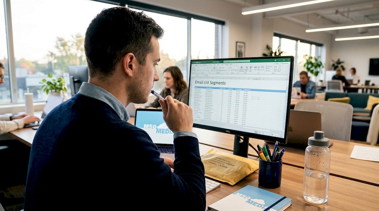Marketer organizing segmented email subscriber lists