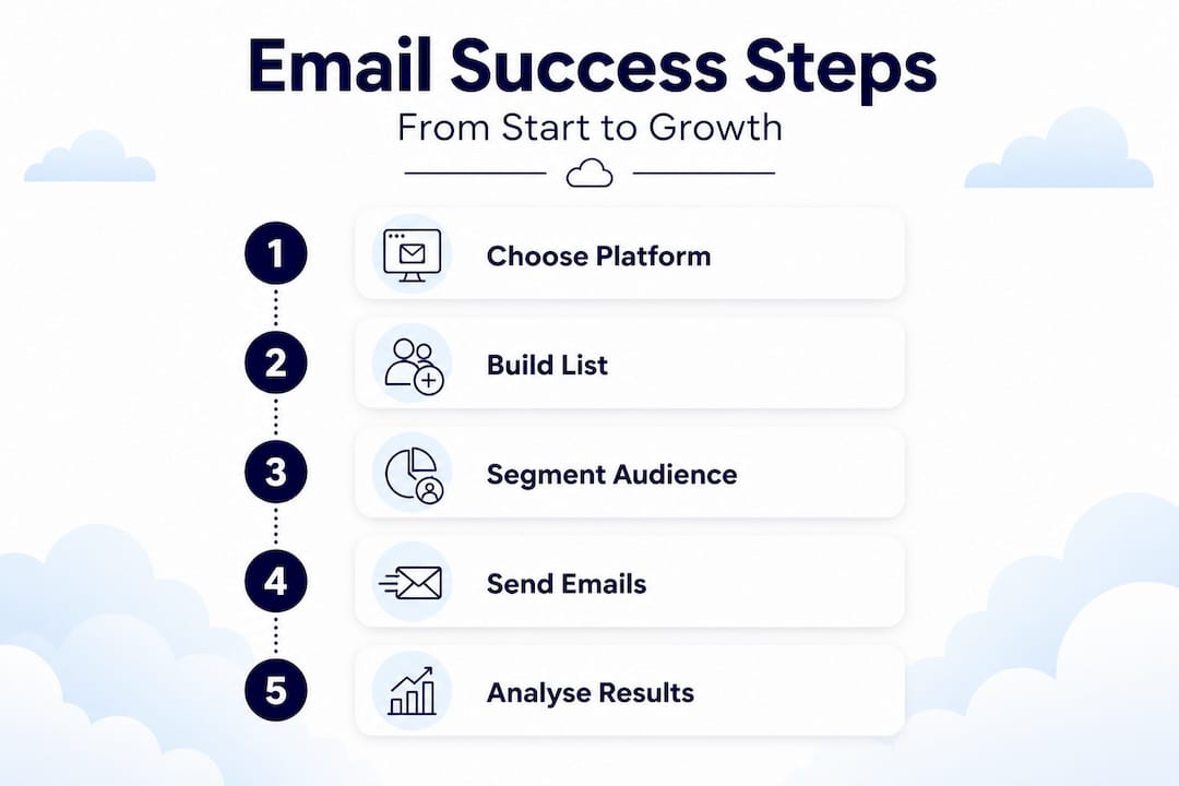 Infographic with five steps of email marketing process