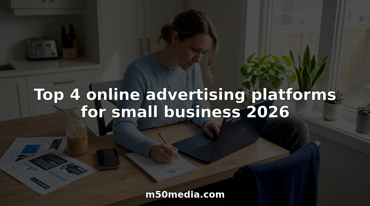 Small business owner analyzing online ads at home