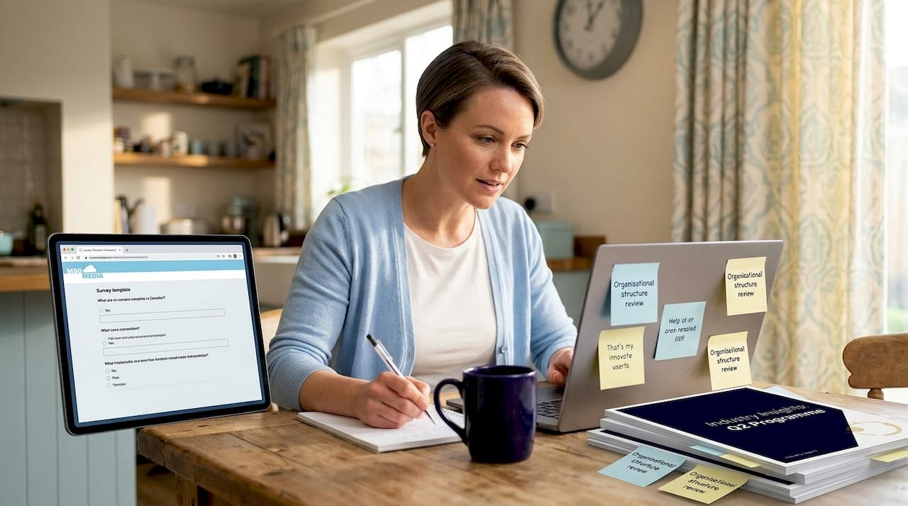 Small business owner doing market research at home