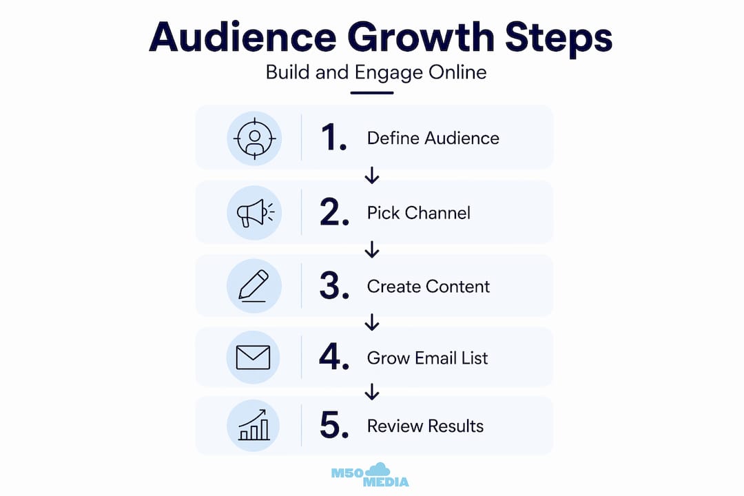 Infographic showing steps to grow online audience