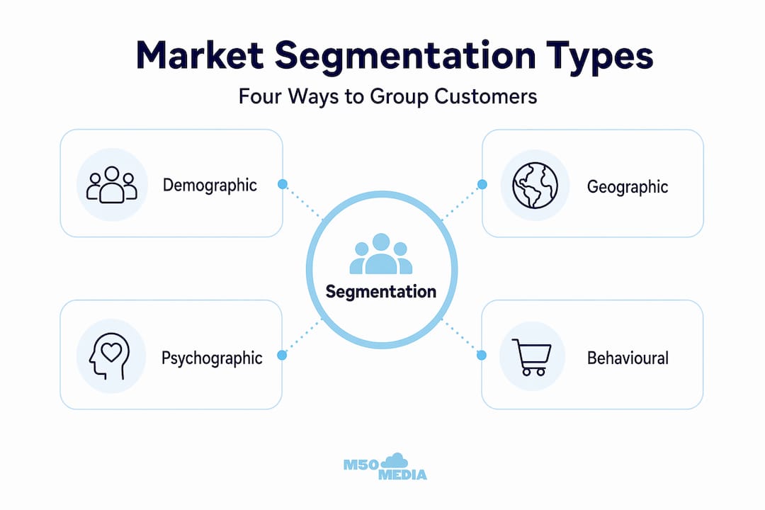 Infographic showing four main market segmentation types