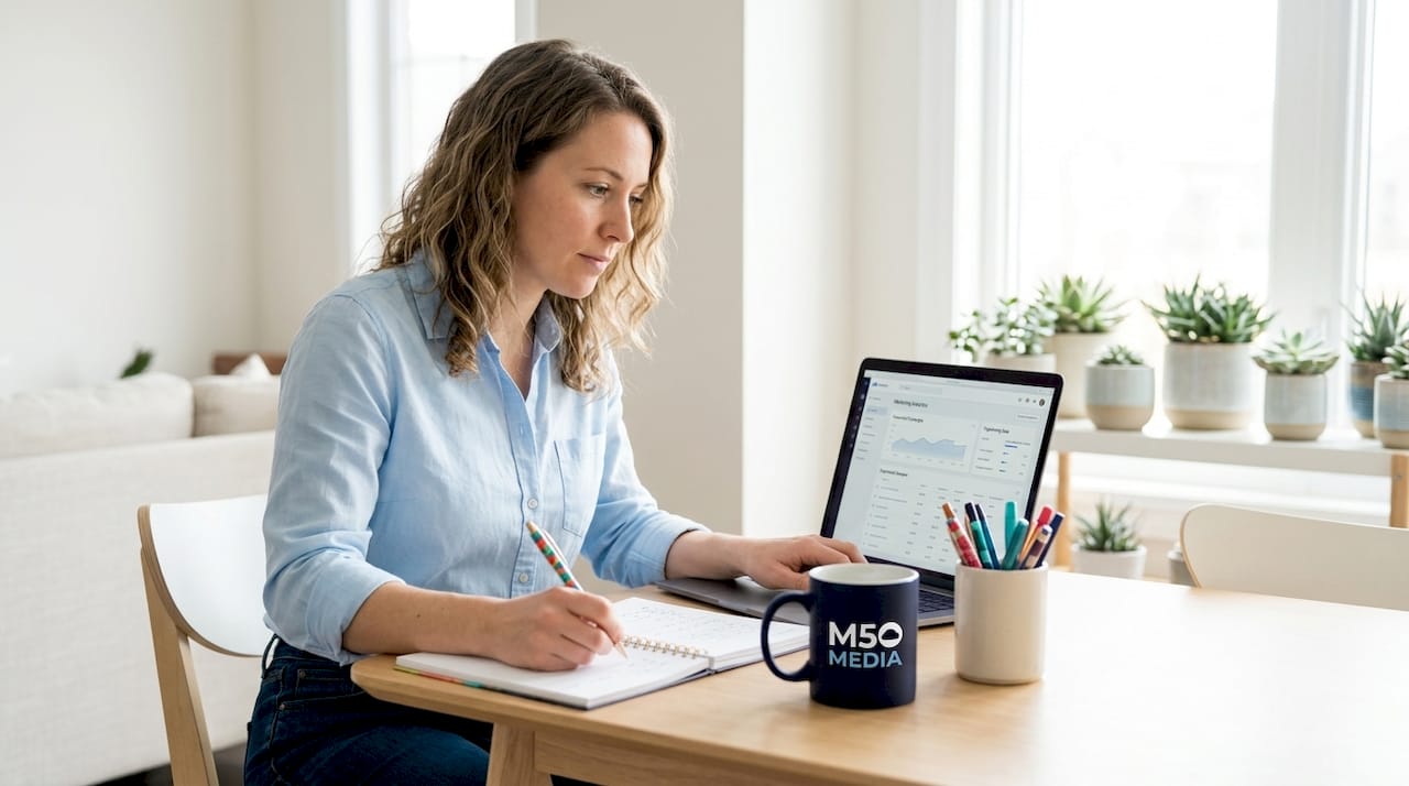 Small business owner reviews growth analytics