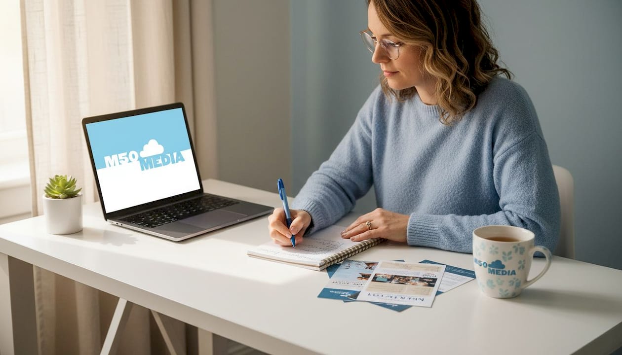 Woman planning local SEO in home office