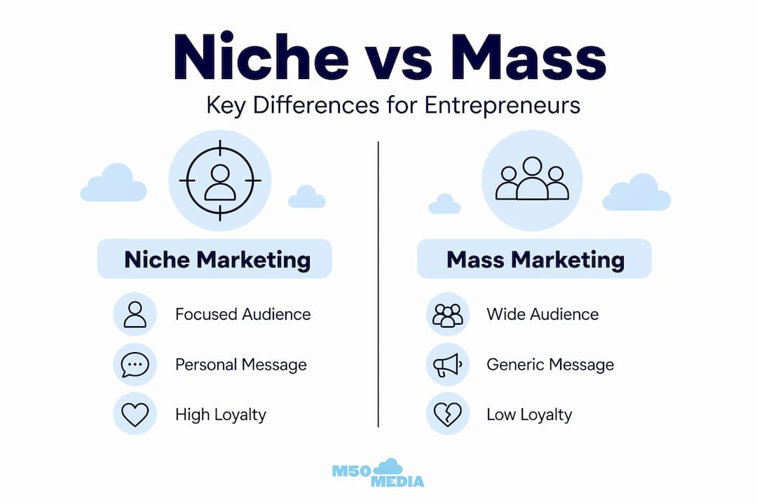 Infographic contrasting niche and mass marketing