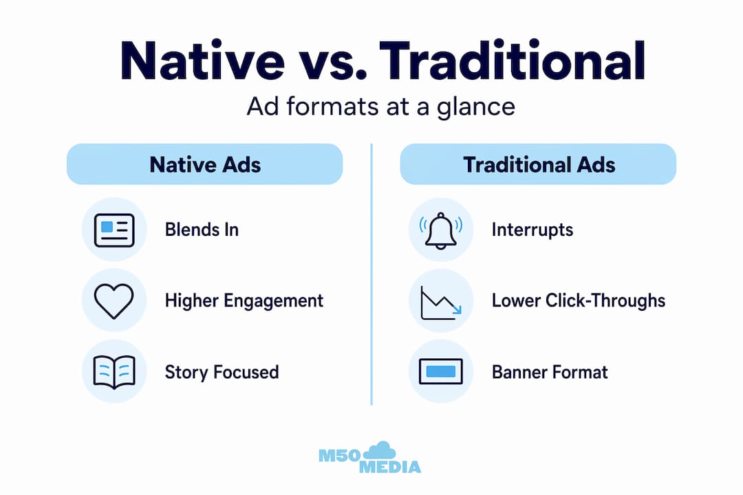 Infographic comparing native and traditional ads