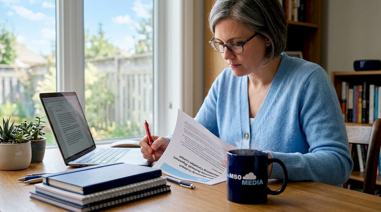 Editor reviewing branded content printout