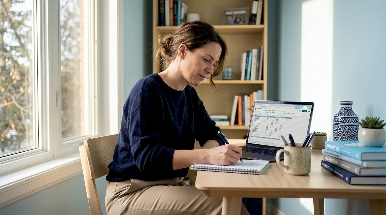 Marketer planning campaign at home office
