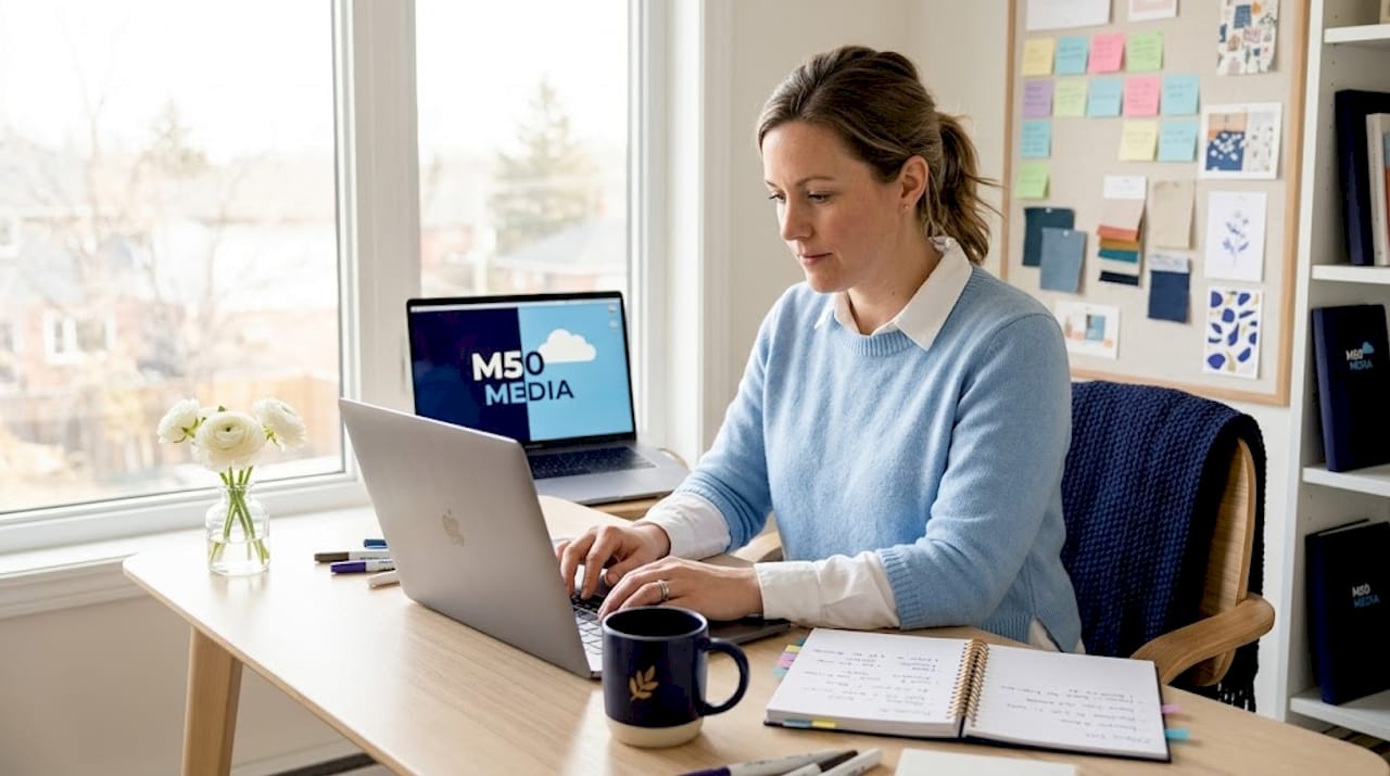 Small business owner working on SEO at home desk
