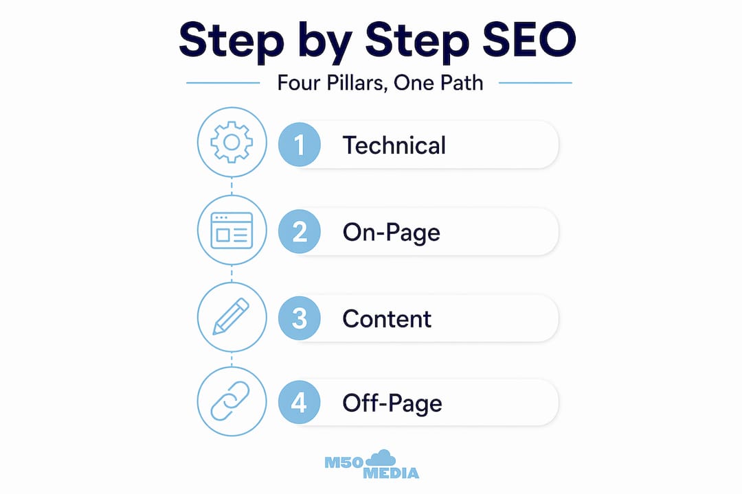 Infographic showing four step SEO pillars