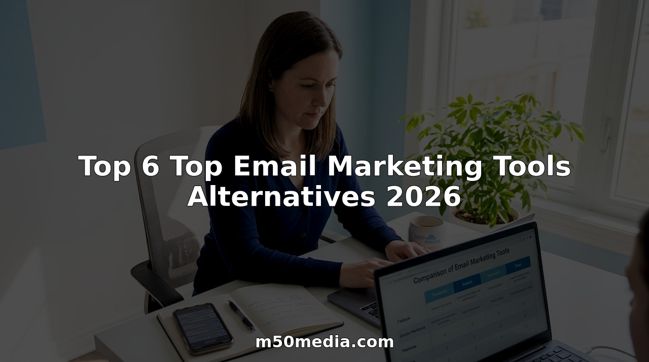 Person reviewing email marketing tool alternatives chart