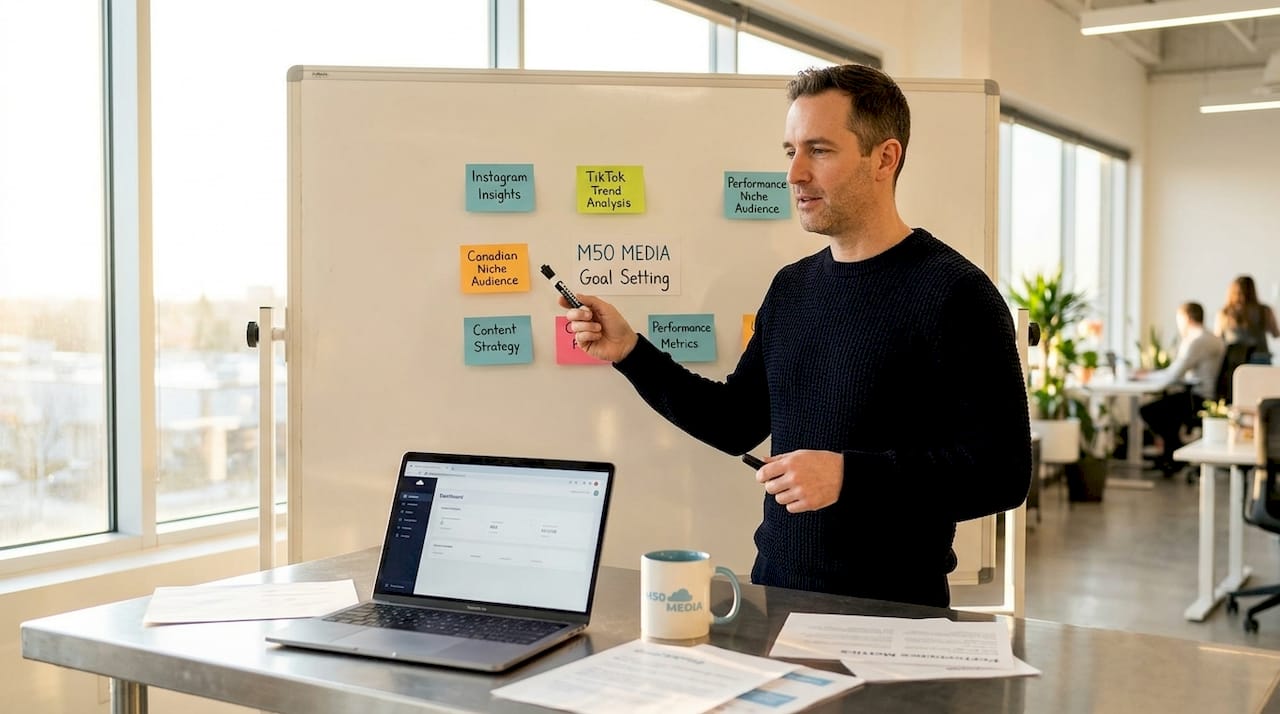 Entrepreneur planning niche and platform on whiteboard