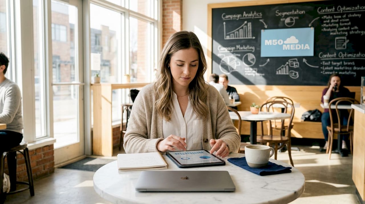 Marketer interacting with audience profile data on tablet