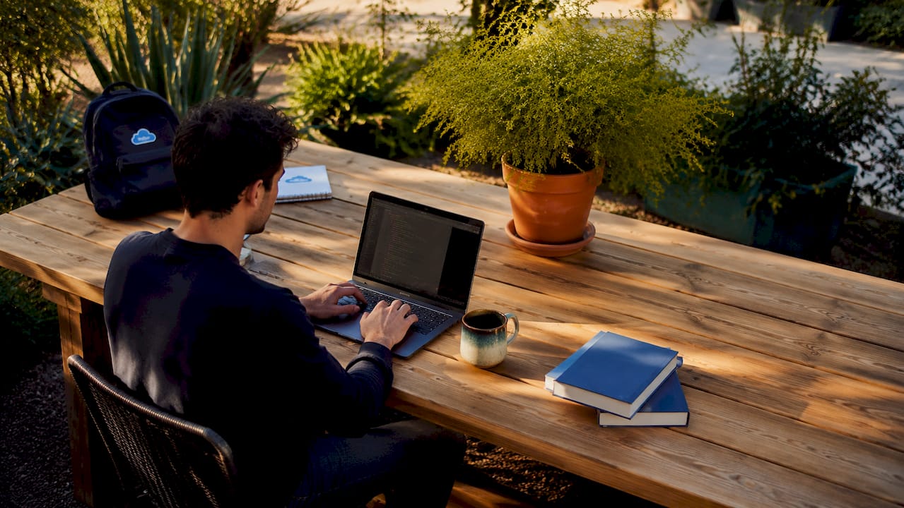 Entrepreneur composing welcome email automation