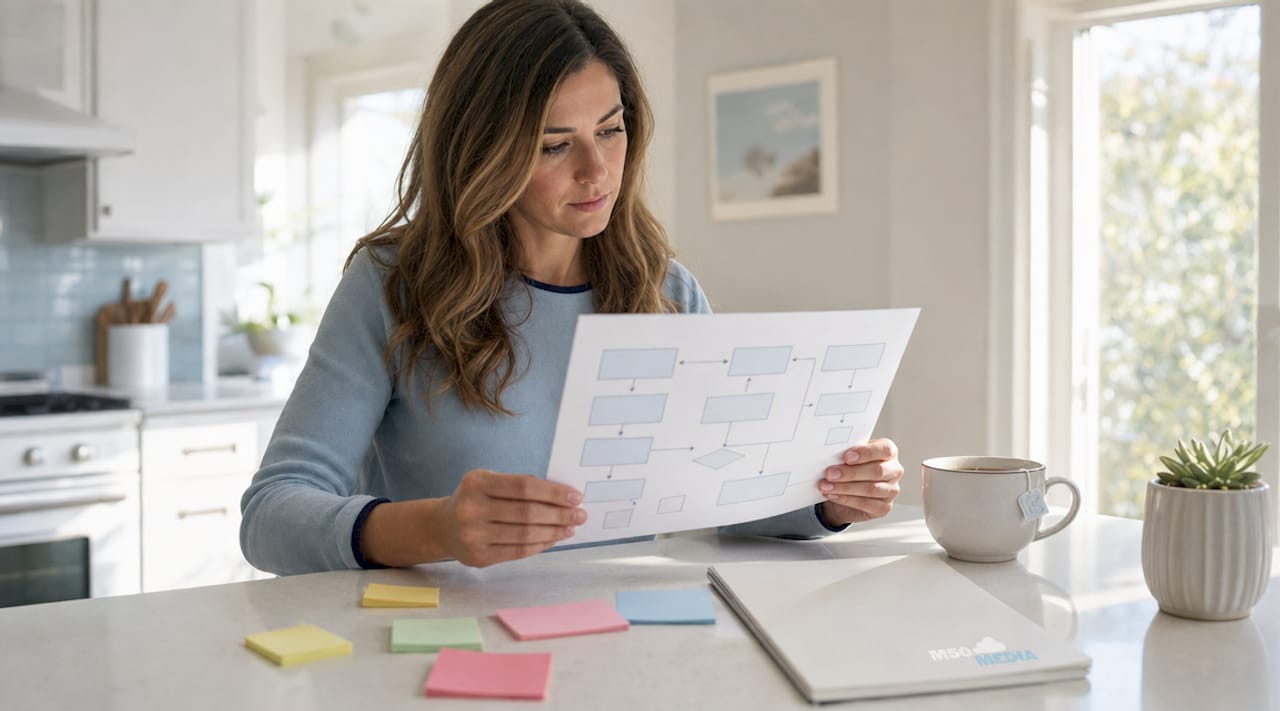 Small business owner reviewing marketing automation plan